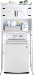 Over The Washer or Over The Toilet Storage Cabinet w/Height Adjustable Shelf Laundry Room/Bathroom Organizer Rack, 2-Door Freestanding Rack Space Saver, White