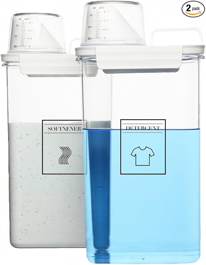 Laundry Detergent Dispenser, Liquid Laundry Container & Powder Soap Dispenser, 2 Pack Plastic Laundry Storage for Laundry Room Organization, Fabric Softener Dispenser (2.3L)
