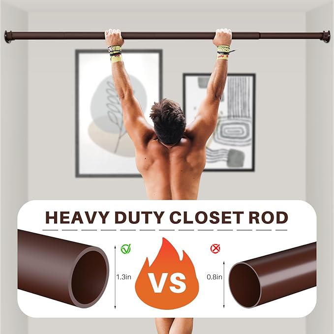 Closet Rod - Closet Rods for Hanging Clothes, 17 to 53 inch Adjustable Closet Hanging Rod, Heavy Duty Clothes Rod Clothing Bar, Closet Poles for Hanging Clothes for Wardrobes, Shower Curtain