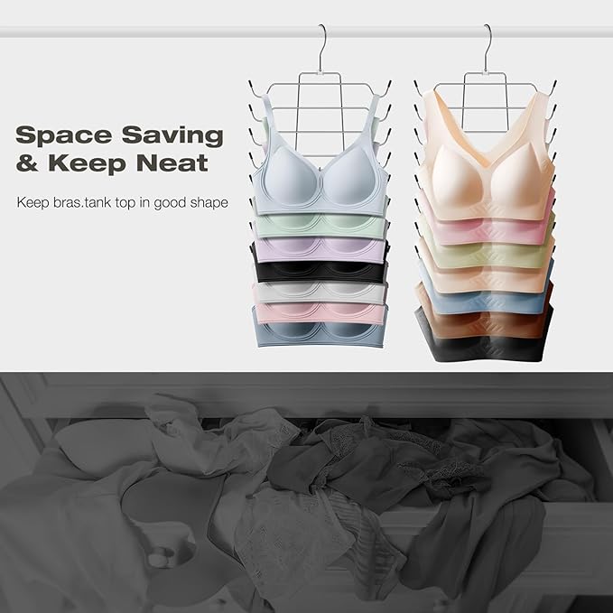 4 Pack Bra Organizer,Tank Top Hangers Space Saving,Closet Organizers and Storage,Bra Hangers for Closet Organizer,Tank Top Hanger for Sport Bras,Camisoles,Bathing Suit,Belt,Tie,etc,Silver
