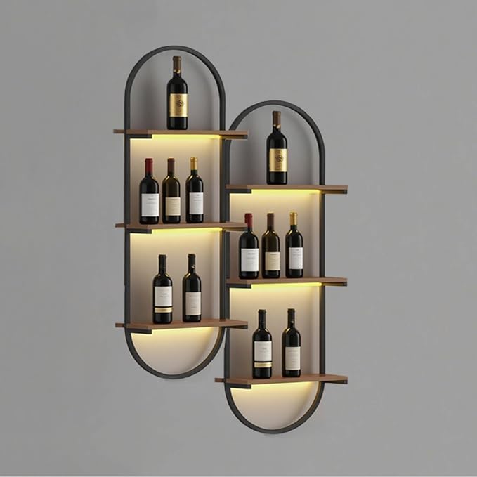 Wall Mount Wine Rack, 3-Tier Metal Oval Design Wine Rack Wall Mounted, Wine Bottle Holder for Home Bar, Wine Kitchen Storage Liquor, Champagne(Black, 2PCS)