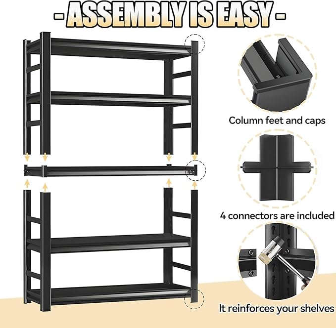Garage Storage Shelves,5 Tier Shelving Unit, 40 inch Wide, 18” Deep, 78” Tall Organizer Metal Shelf for Basement/Laundry/Pantry Heavy Duty, Adjustable,Easy to Install (5Tier-47"Wx18"Dx78"H with Fence)