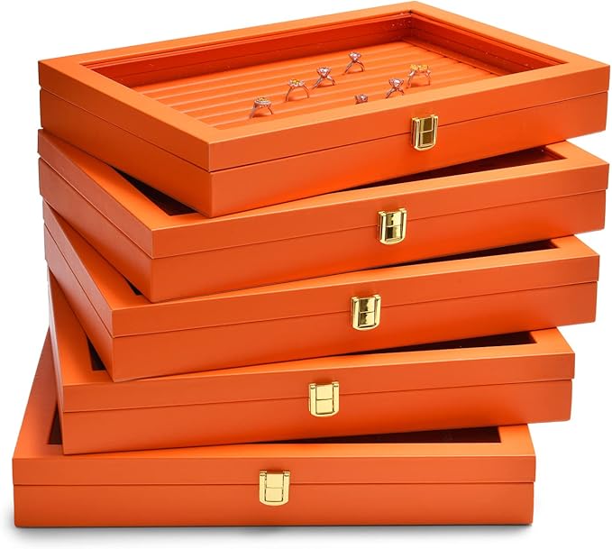 Oirlv Premium Leather Necklace Bracelet Organizer Tray with Acrylic Lid Jewelry Display Case Drawer Insert Jewelry Organizer for women
