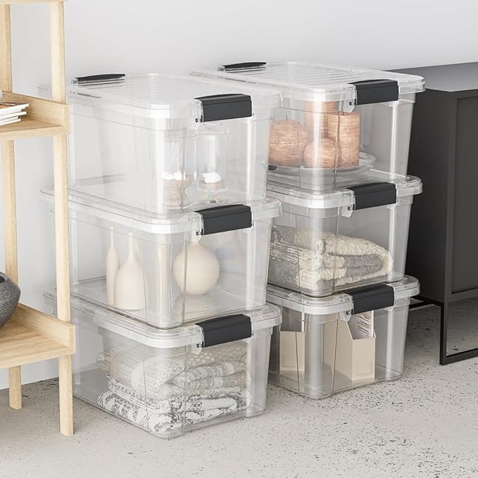 Superio Storage Bins with Lids- 8 Pack, 1.85 Qt Clear Boxes for Organizing, Stackable Plastic Containers- BPA Free, Non-Toxic, Odor Free, Organizer for Home, Office, Dorm