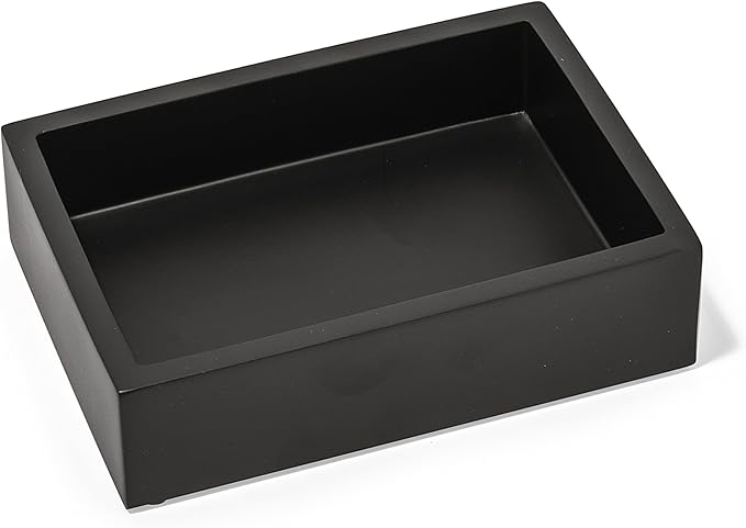 Matte Black Square Soap Dish, Hand Soap Holder for Bathroom, Shower, Countertop, Bathtub, Wash Room, Kitchen with Non-Slip Protective Pads