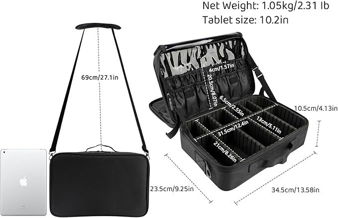 JOURMON Travel Makeup Train Case,Large Capacity Cosmetic Bags for Women,Portable Makeup Bag Organizer with Adjustable Dividers & Shoulder Strap