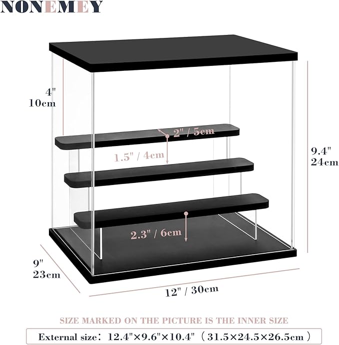 NONEMEY Clear Acrylic Display Case with Light ,3/4/5/6 Tier Multiple Color Lights via Remote Control Dustproof Display Box for Collectibles Figures Mini Toys (4Tier 12.4*9.6*10.4inch)