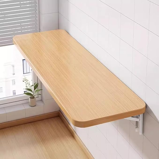 Wall Mounted Folding Wood Table, Folding Table with Heavy Duty Metal for Laundry Collapsible Shelf Brackets, Wall Mounted Desk Fold Down for Small Spaces Wooden 100 * 50cm/39.3”*19.7”