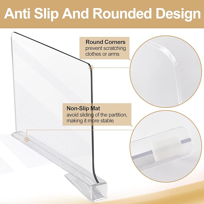 Acrylic Shelf Dividers for Closet Organization, Closet Shelf Organizer for Bedroom, Closet Dividers for Shelves Clear Clothing Divider Shelf(Clear,10 Pack)