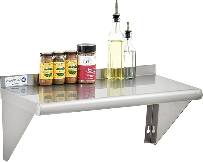 Commercial Wall Shelf - 210 lb. Weight Capacity, 24" W x 12" D, NSF Solid, Stainless Steel - 2/Pk (29N-228)