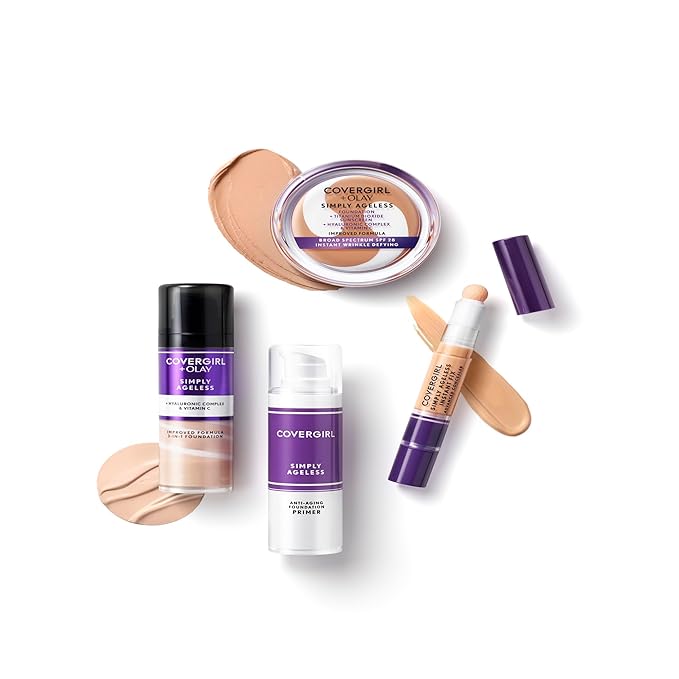 COVERGIRL & Olay Simply Ageless 3-in-1 Liquid Foundation, Matte Finish, Hyaluronic & Vitamin C Formula, 245 Warm Beige, 1 Count