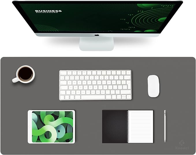 K KNODEL Large Office Leather Desk Mat, Mouse and Keyboard Pad, Computer and Laptop Mat, Desktop Protector and Cover, Writing Pad and Blotter (31.5"x15.7", Dark Gray)