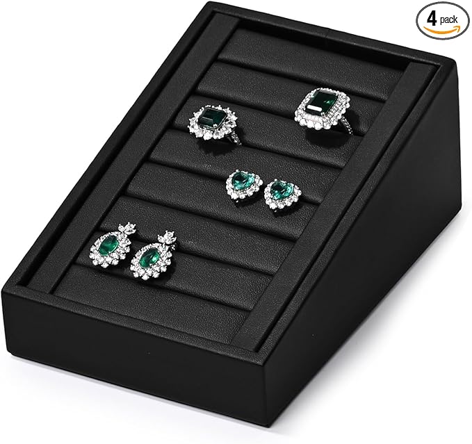 Oirlv Premium PU Leather Ring Tray Display Stand Slotted Ring Showcase Display Jewelry Organizer Jewelry Holder for Trade Show(Black)