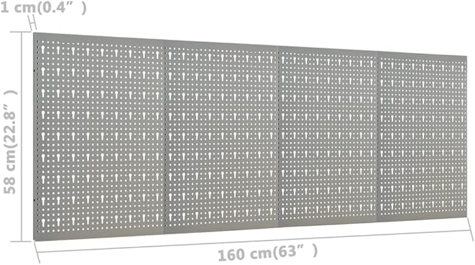 Wall-mounted Peg Boards 4-Pack, 15.7"x22.8" Steel, Versatile Tool Organization, Gray,145350,Gray
