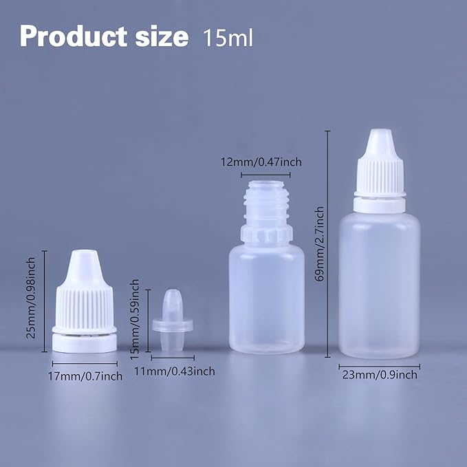12PCS 15ML White Plastic Empty Squeezable Dropper Bottles Portable Eye Liquid Dropper Small Plastic Refillable Containers with Screw Cap and Plug (White, 15ML)