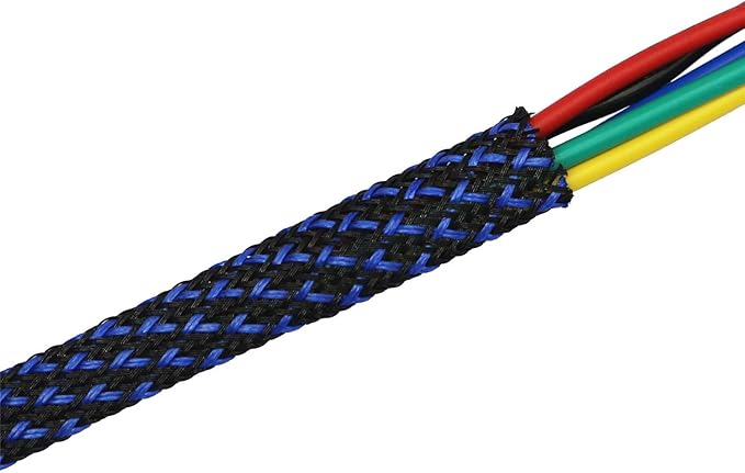30ft PET Expandable Sleeving Wire Cable Sleeve (1/3", Blue&Black)