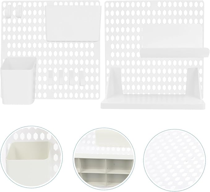 Punch Pegboard Shelf Display Wall Organizer Kit Plastic Lightweight Wall Pegboard Holder with DIY Combinations for Bedroom Bathroom Kitchen Storage Smooth Edges White