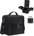 Large Makeup Carrying Train Case for Women, Black Travel Bag Storage Box,4 Tier Professional Nail Organizer Case with Adjustable Dividers for Nail Tools Jewelry MakeUp Brushes