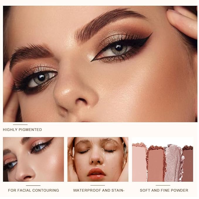 Glitter Eyeshadow Palette, Ultra-Shiny Sparkle Shimmer Eye Shadow with Fine Powder, Natural Pigment, Waterproof Sweat-Proof Long-Lasting Color, Shiny Multi-Color Nude Earth Tone Makeup Palette-4#