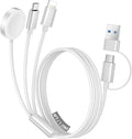 Temdan for Travel Vacation Essentials,3 in 2 USB C Cable for Apple Watch Charger/iPhone 16 Charger/Lightning,Multi Charging Cable Cord,Camping Essentials,Designed for iWatch & iPhone 16-12-4FT White