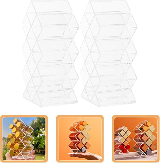 Luxshiny 2Pcs Clear Acrylic Lipstick Organizer with Compartments Dustproof Makeup Display Holder for Lip Gloss Liquid Solid Lipstick Storage Bedroom Supply Vanity Organizer