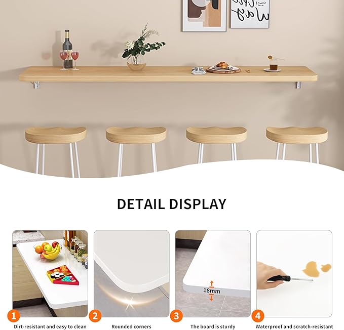 Wall Mounted Folding Wood Table, Folding Table with Heavy Duty Metal for Laundry Collapsible Shelf Brackets, Wall Mounted Desk Fold Down for Small Spaces Wooden 120 * 50cm/47.2”*19.7”