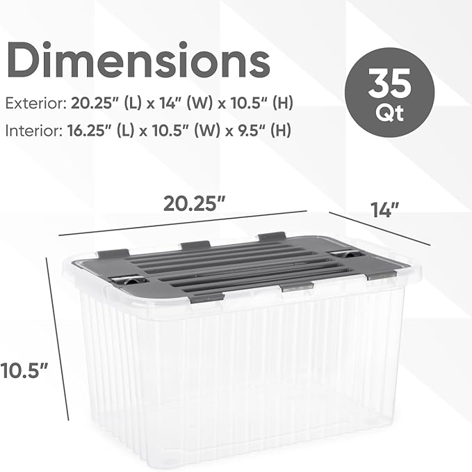 Superio Storage Bins with Lids, Clear Plastic Containers for Organizing, Stackable Totes, BPA Free, Odor Free, Organizer Boxes for Home, and Dorm, 35 Quart (4 Pack, 20.25"x14"x10.5")