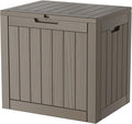 35 Gallon Resin Deck Box, Waterproof Outdoor Storage Box for Patio, Poolside, and Garden, Lockable UV-Resistant Storage Bin Bench Cabinet for Small Spaces, Grey