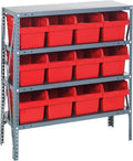 Quantum Storage Systems 1239-SB807RD Shelving Unit, 12" D x 36" L x 39" H, Carbon Steel, Galvanized with Red Bins