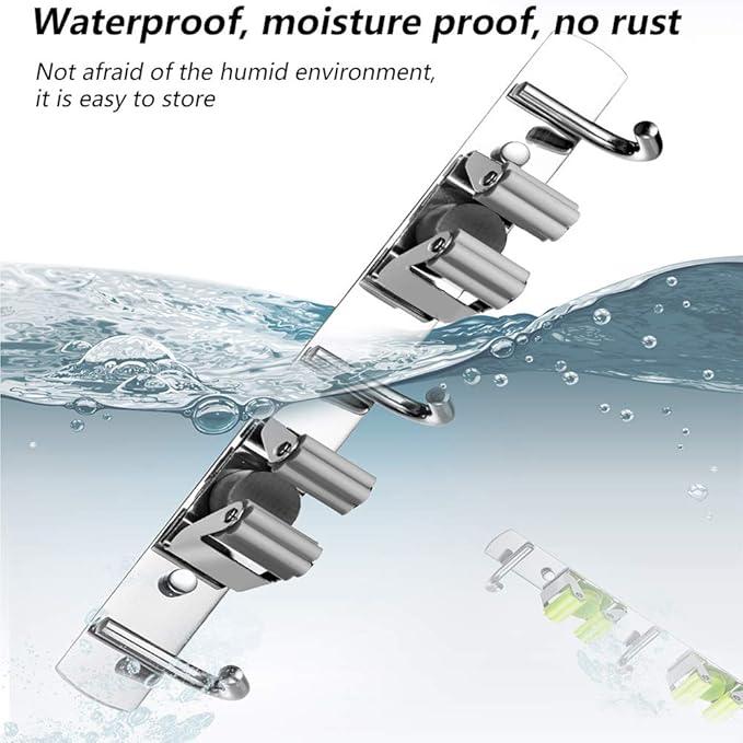 DGSL 2 PCS Broom Holder Wall Mount with 3 Racks 4 Hooks, Stainless Steel Wall Mounted Organizer Mop and Broom Storage Tool Rack for Home Kitchen Garden