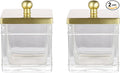 Glass Cotton Jar Holder 2 Pack– Brushed Gold Lid, Elegant Bathroom Storage Canister for Qtips, Cotton Balls, Floss, Makeup Organizer, Vanity & Bathroom Organization