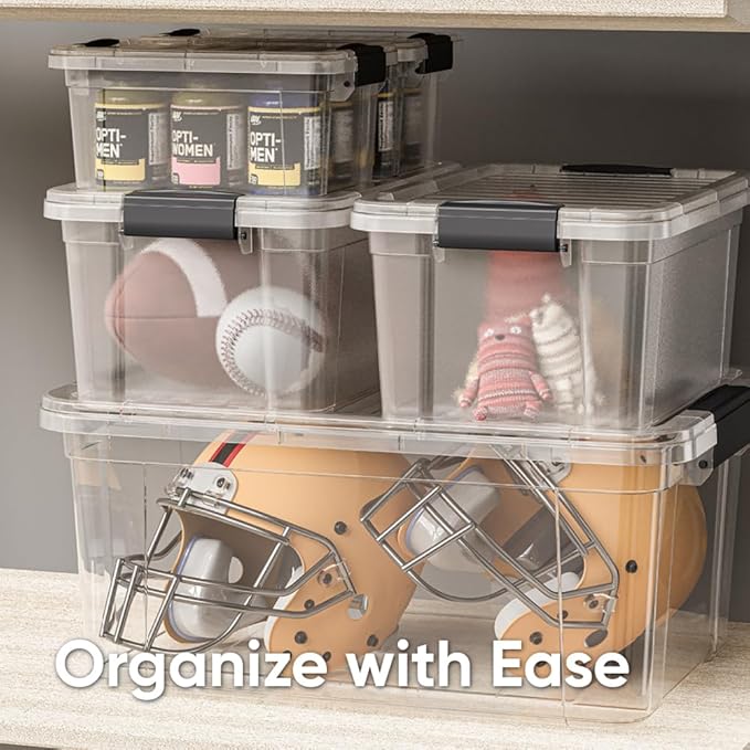 Superio Storage Bins with Lids, Clear Plastic Containers for Organizing, Stackable Totes, BPA Free, Odor Free, Organizer Boxes for Home, and Dorm (6 Pack, 22.75 Qt)