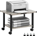 Lerliuo Under Desk Printer Stand, 2-Tier Industrial Mobile Printer Table with Storage Shelf and Steel Frame, Rolling Printer Cart Holder with Lockable Wheels for Home, Office (Grey)