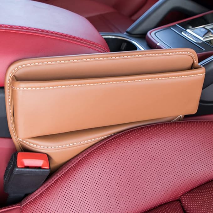 Riloer Car Organizers for Gap Leather Waterproof Car Seat Gap Fillers for Cars, Suvs, Trucks, Front Seat Gap Fillers for Phones, Keys, Cards, Glasses, Red