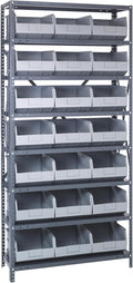 QUANTUM STORAGE SYSTEMS 1875-465GY Solid Heavy Duty 8 Shelves 21 Stackable Shelf Bins Gray Bins 75" H x 36" W x 18" D