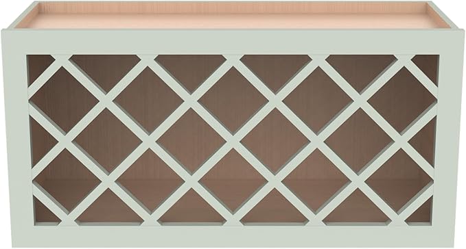 Solid Wood RTA Wine Bottle Rack Wall Cabinet with Lattice Panels - Wine Storage for Bar, Pantry, Cellar - Mocha (Jade Green, 36'W 12'D 18'H)