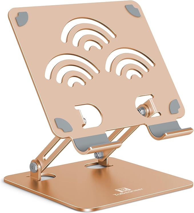 Tablet Stand, Adjustable Tablet Holder for Desk, Premium Aluminum Portable Holder for iPads, Kindle, Switch, and Smartphones, Fits 4-12" Devices Gold, Pro Size