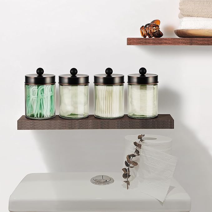 Amolliar Sage Green Apothecary Glass Jar With Metal Lid & Stickers, Bathroom Qtip Holder Storage Canister, Farmhouse Decor for Cotton Balls, Cotton Swabs, Makeup Pads, Bath Salt, Floss,ORB 1 Pack