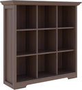 Cube Shelf Bookcase with Base - Wooden 3 Tiers Floor Standing Low Storage Cabinet for Home and Office, 9-Cube Lattice Bookshelf, Walnut