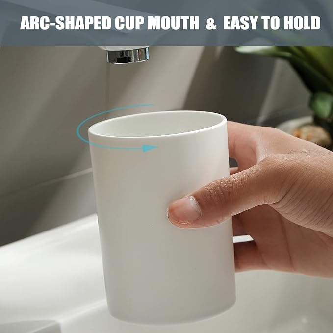 Bathroom Tumbler 10.5oz Reusable Unbreakable Toothbrush Cup 300ml - Mouthwash Plastic Easy to Clean Toothbrush Holder - Adequate for Your Bathroom (PP 1PC, White)