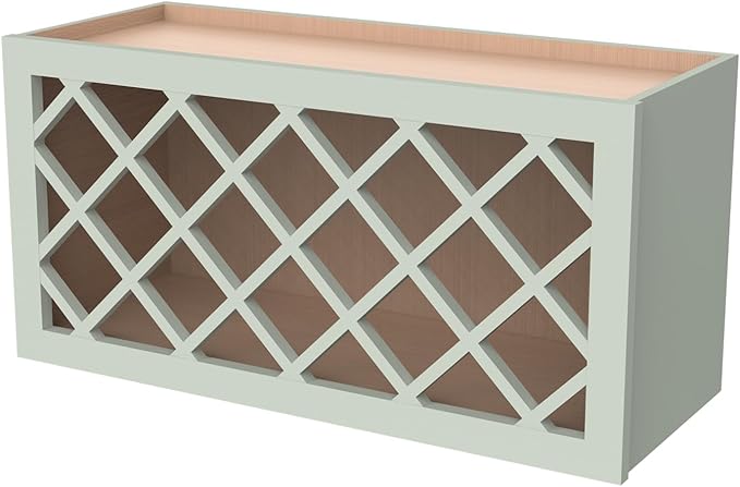 Solid Wood RTA Wine Bottle Rack Wall Cabinet with Lattice Panels Wine Holder Wine Storage Cabinet for Bar, Pantry, Wine Cellar Basement Countertop Mocha (Jade Green, 36”W × 12”D × 15”H)