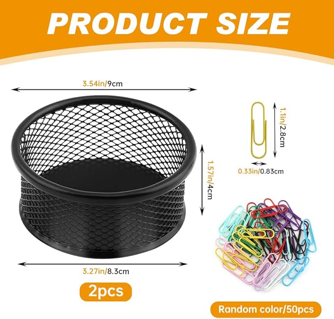 Paper Clip Holder With 50PCS Colored paper clips, 2/4PCS Stackable PaperClip Organizer for Desk,Metal Mesh PaperClip Holders with Non-Slip EVA Pad,for Office Binder Box(2pcs)