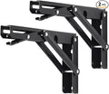 YUMORE Folding Shelf Brackets, 8 Inch Heavy Duty Collapsible Shelf Bracket, Black DIY L Bracket for Workbench Folding Table Hinge, Max Load: 300lb, 2 Pack