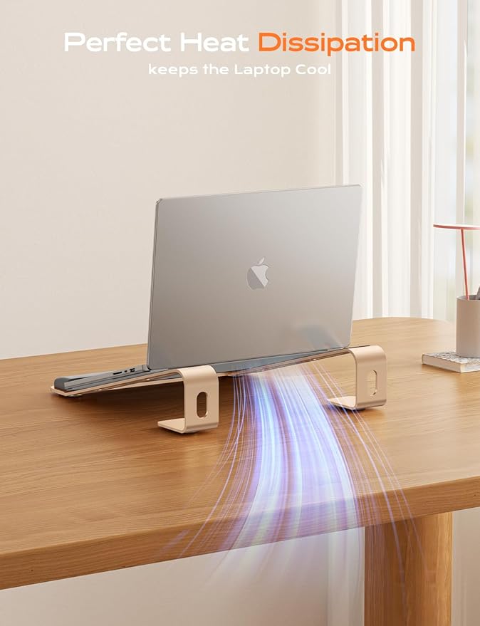 Laptop Stand for Desk, Laptop Stand with Wrist Support, Ergonomic Detachable Laptop Riser, Mount, Holder Notebook Computer Stand for MacBook Air Pro, HP, Dell, XPS, HP (10-17") Laptops - Gold