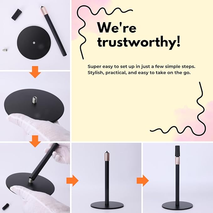 Adjustable Wig Head Stand – Matte Black Metal, 11" to 17.5" Height, Works with Foam or Canvas Heads, Nail Practice Hand & More. Sturdy Non-Slip Base, Easy to Set Up (Frosted Black)