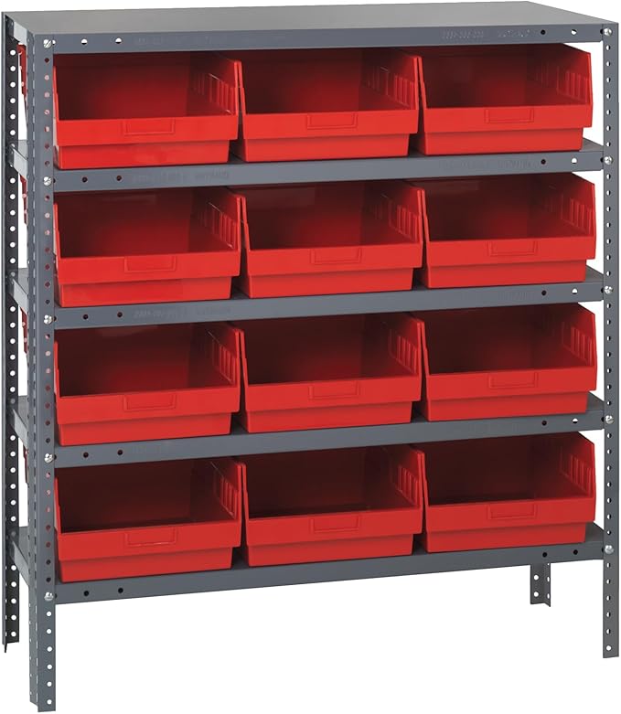 Quantum Storage Systems 1839-210RD Store More Steel Shelving Unit with 6" Shelf Bins, 18" D x 36" W x 39" H, Red