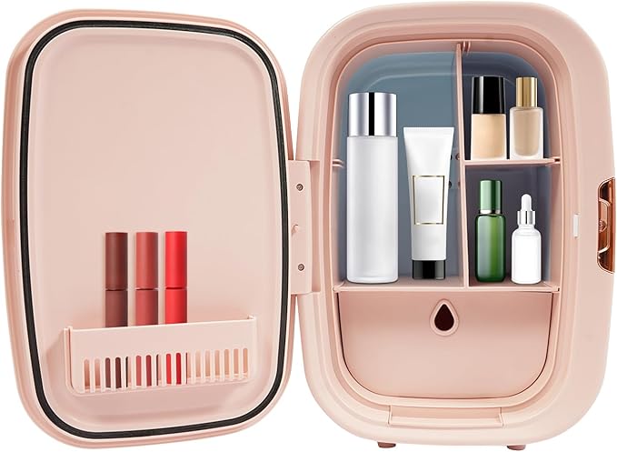 Beauty Fridge for Cosmetics Storage,12.68Qt Mini Cosmetics Refrigerator with Cooling & Heating Function,Compact Fridge for Makeup Lipstick with Handle,Skincare Fridge for Cosmetics,Food,Drinks (Pink)