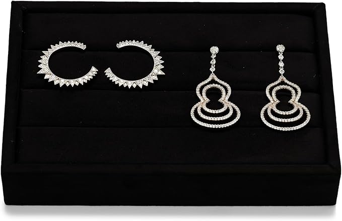 Black Velvet 3-Slots Jewelry Ring Display Tray Showcase Small Jewelry Display Organizer Tray for Rings(M)