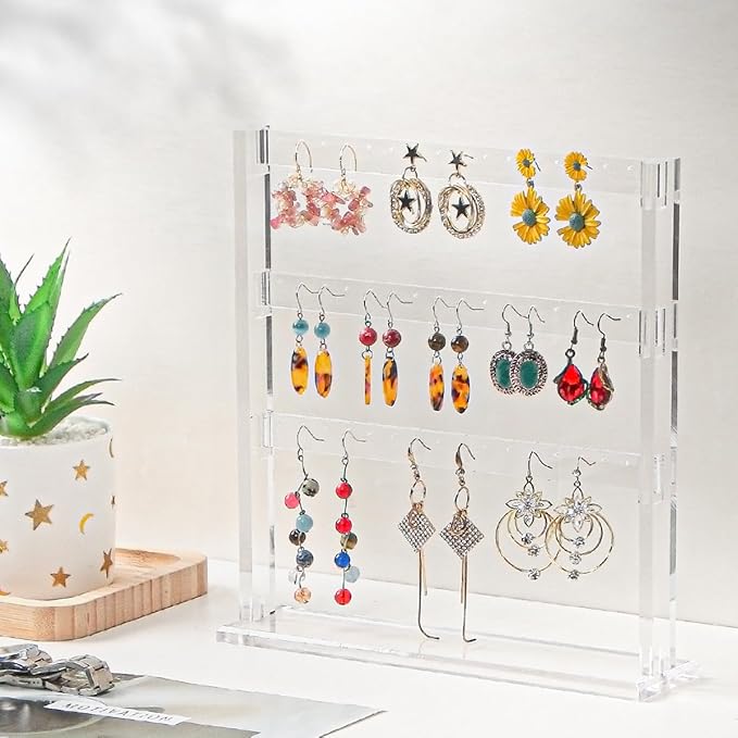 Coward Acrylic Earring Holder Stand, Tabletop Earring Jewelry Easel Display, Earring Jewelry Holder Organizer for Home Use or Store Selling Show (3layer)
