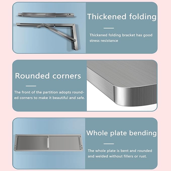 304 Stainless Steel Folding Wall Shelf Wall Mount Kitchen Storage Shelves Rounded Corners Food-Grade Folding Table Thickened Bracket for Laundry Room Garage Restaurant.(60x35cm/23.6x13.8in)